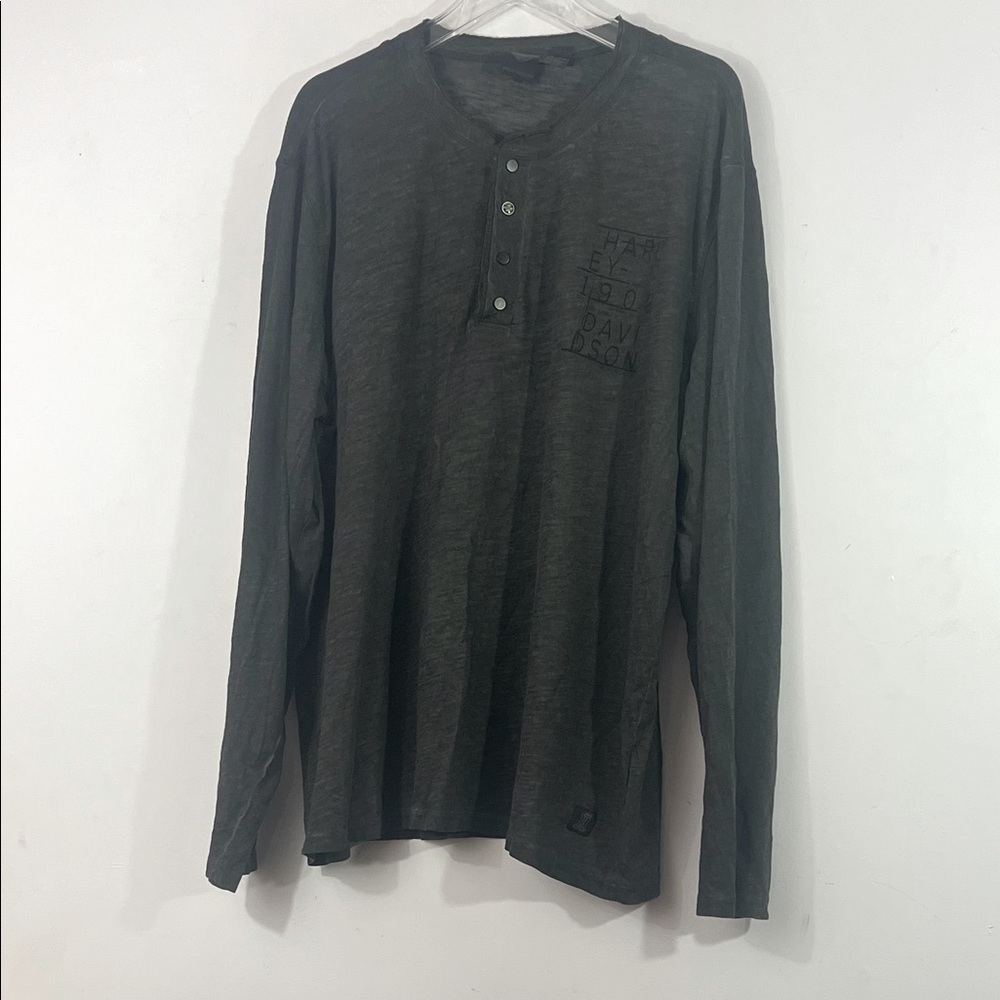 Harley Davidson, 3X, charcoal gray long sleeved Henley pullover, men’s